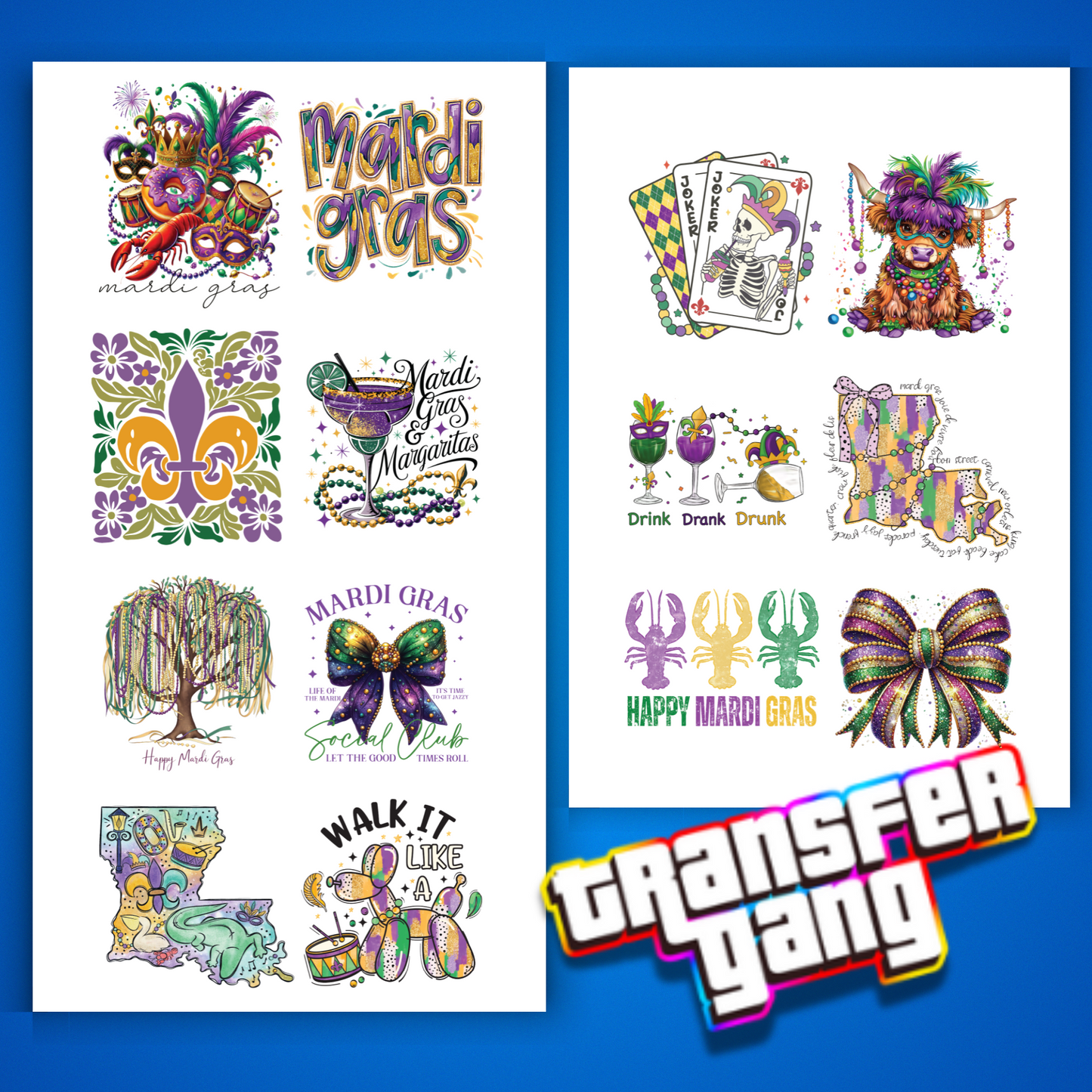 Mardi Gras DTF Transfer Bundle – 14 Ready to Press Designs