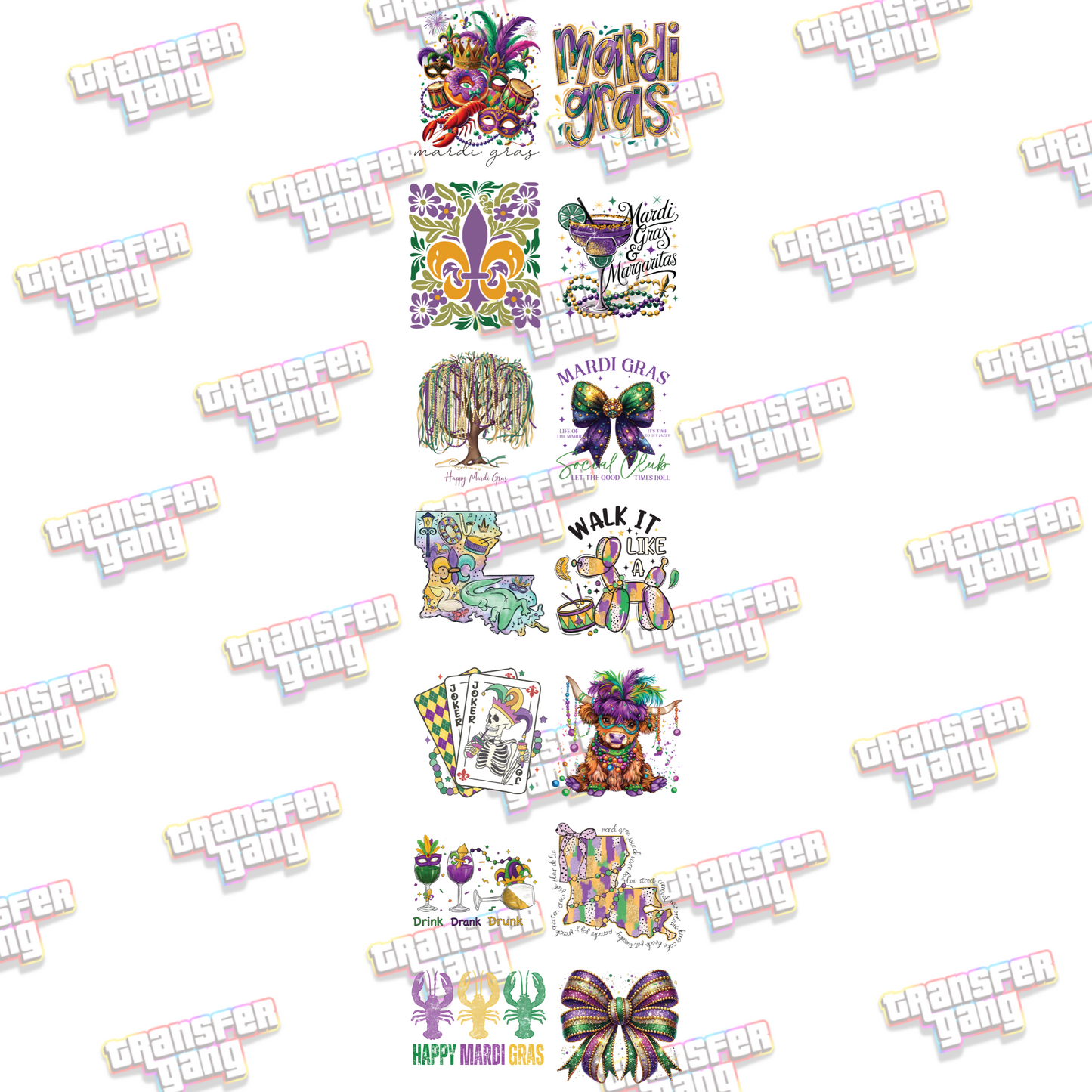 Mardi Gras DTF Transfer Bundle – 14 Ready to Press Designs