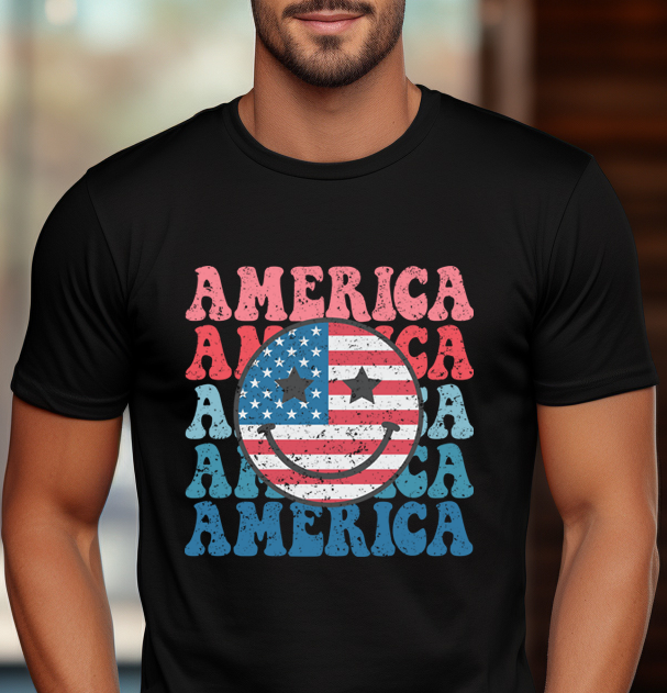 America Smiley with USA Flag - 4th of July - DTF Transfer