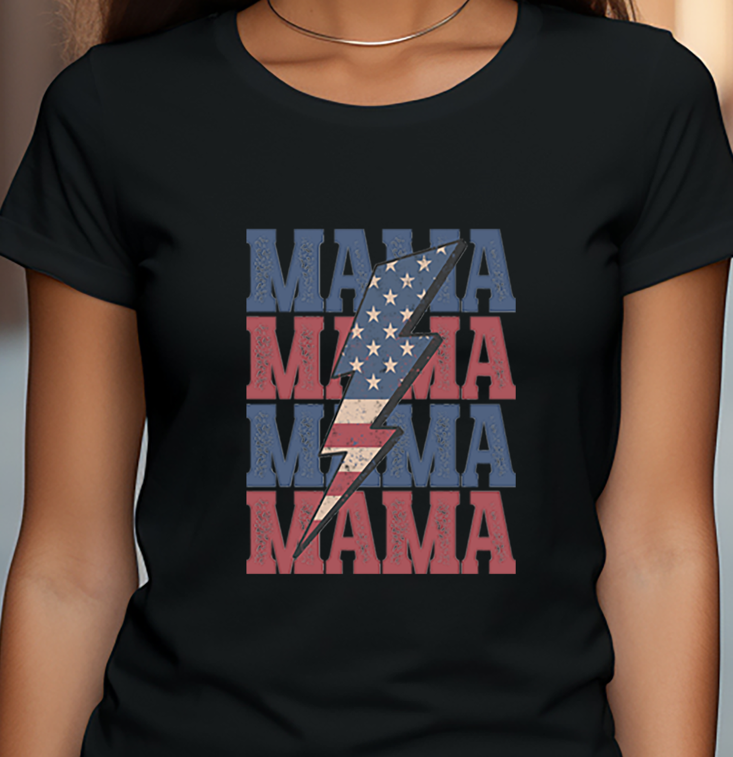 Mama Distressed Lightning - USA - 4th of July - DTF Transfer