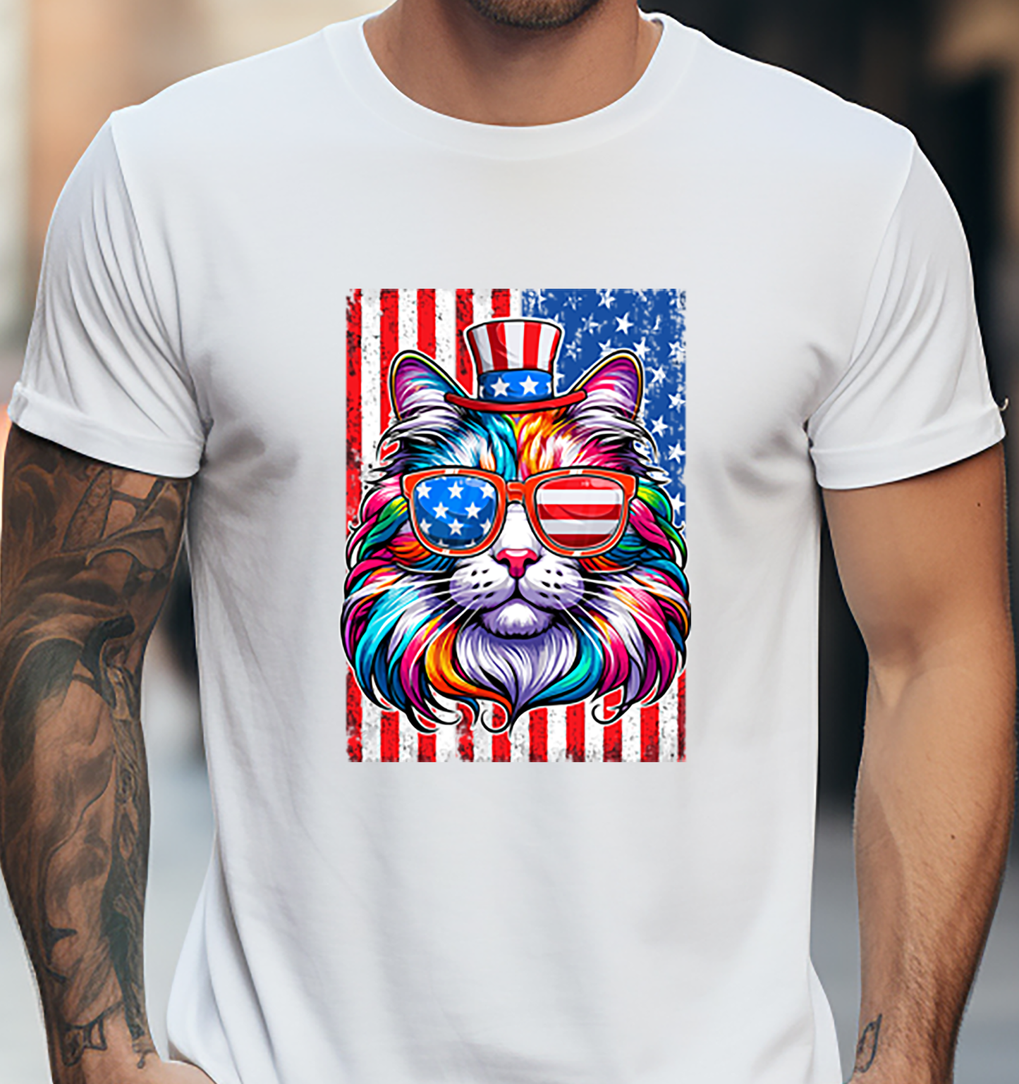 Cat USA Flag - 4th of July - DTF Transfer