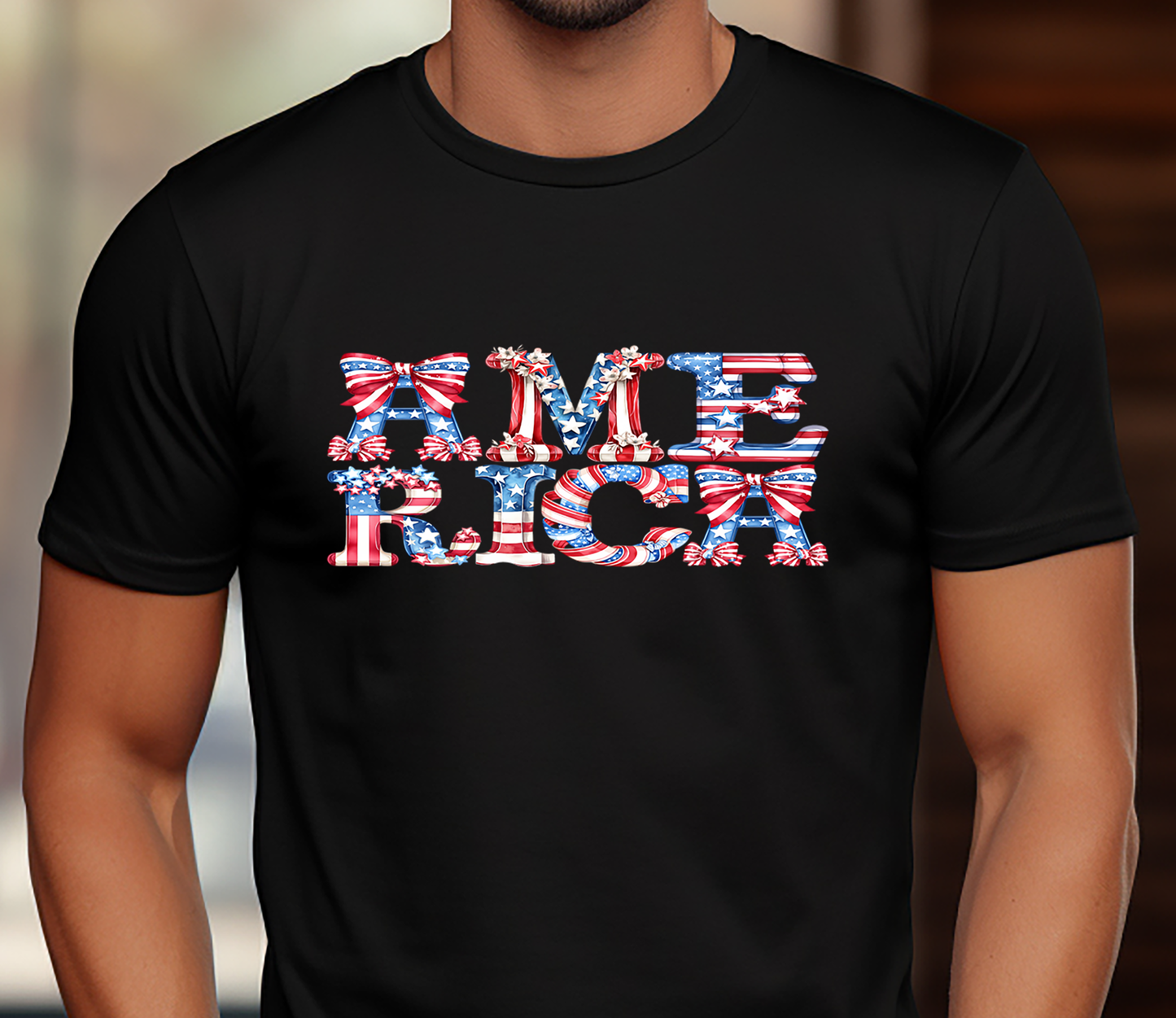 America Letters with Bow - 4th of July - DTF Transfer