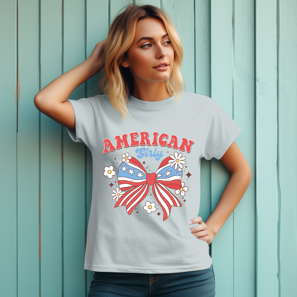 American Girly - Independence Day - Retro Bow - 4th of July - DTF Transfer