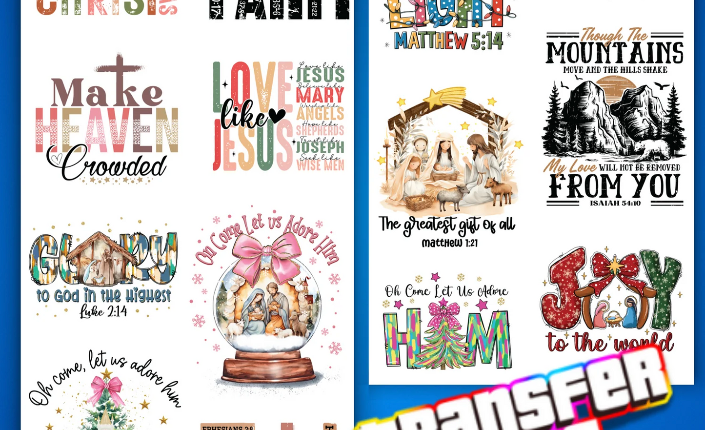 Faith-Inspired DTF Gang Sheet | READY TO PRESS l 12 Designs for Adult Apparel | 7-Foot Gang Sheet