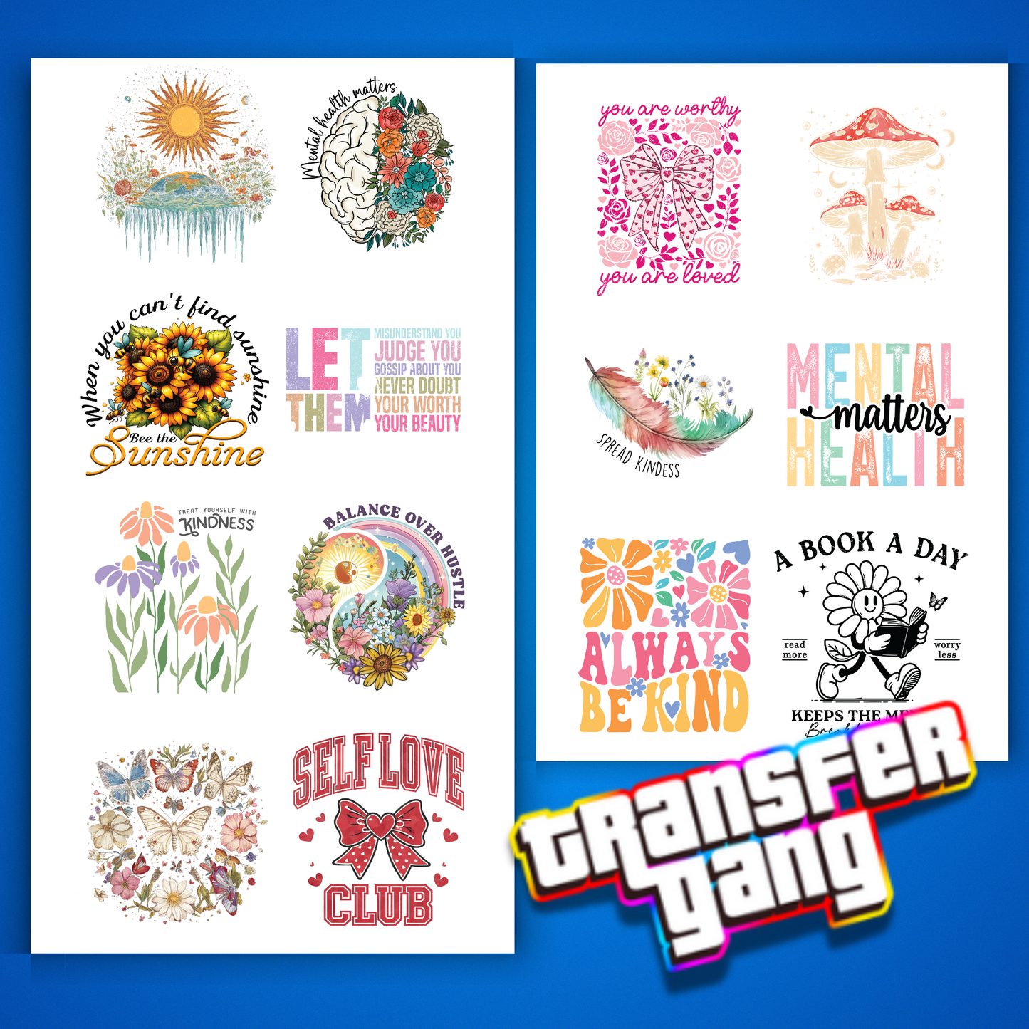 Feel-Good Vibes Only! DTF Transfers Bundle – 14 Ready to Press Designs