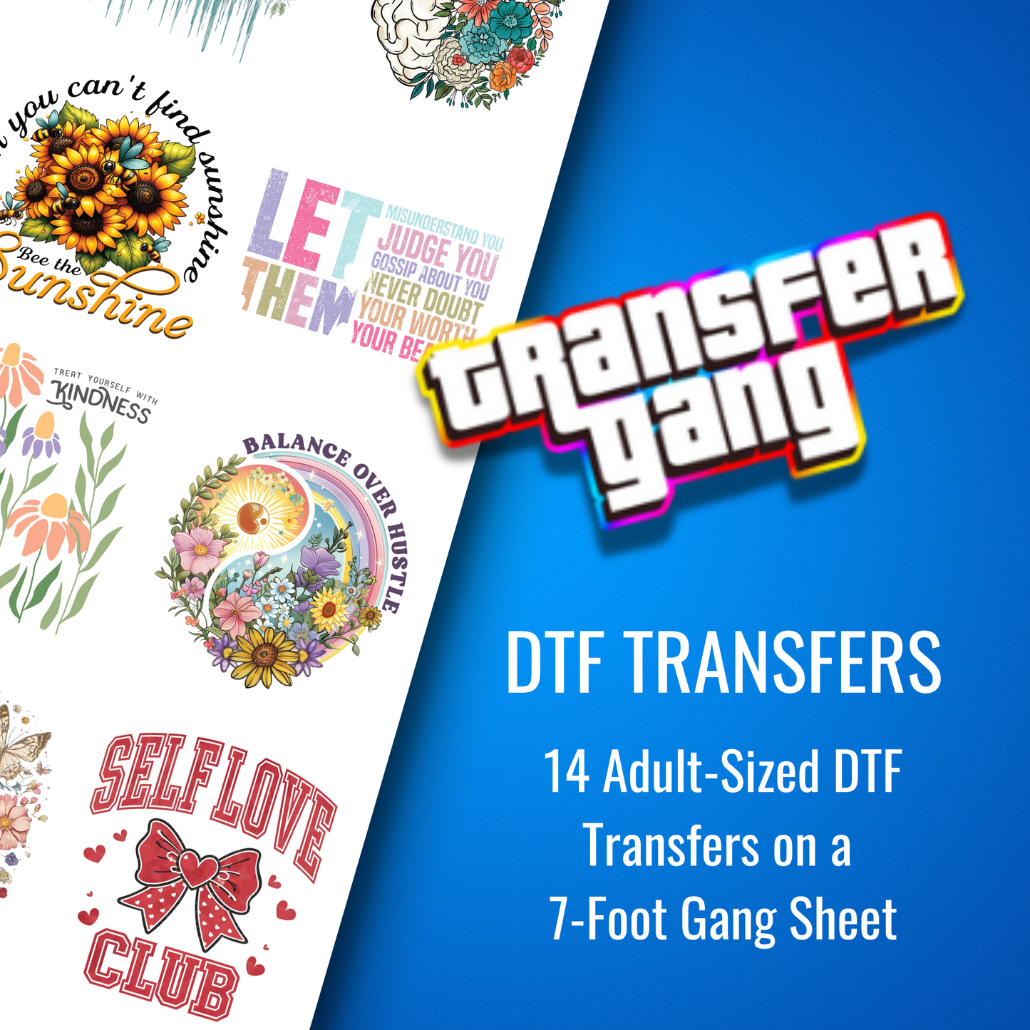 Feel-Good Vibes Only! DTF Transfers Bundle – 14 Ready to Press Designs