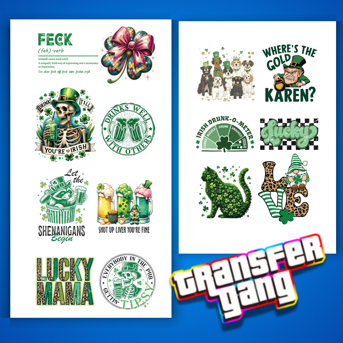 St. Patrick’s Day DTF Transfer Bundle – 14 Ready to Press Designs
