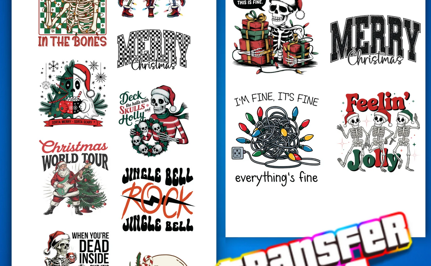 READY to PRESS - Skeleton & Goth-Inspired Christmas DTF Gang Sheet | 12 Dark Designs for Adult Apparel | Ready to Press, 7-Foot Gang Sheet