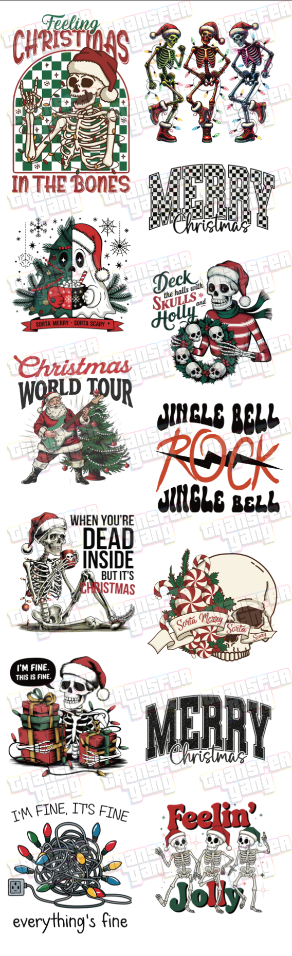 READY to PRESS - Skeleton & Goth-Inspired Christmas DTF Gang Sheet | 12 Dark Designs for Adult Apparel | Ready to Press, 7-Foot Gang Sheet