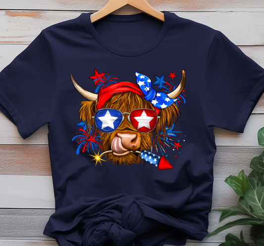 Patriotic Highland Cow - 4th of July - DTF Transfer