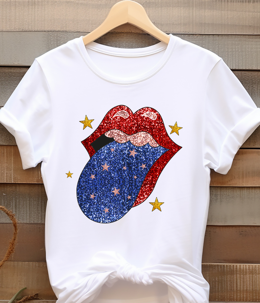 Tongue Lips Teeth Retro - 4th of July - DTF Transfer