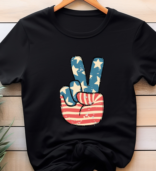 USA Flag Victory sign- 4th of July - DTF Transfer