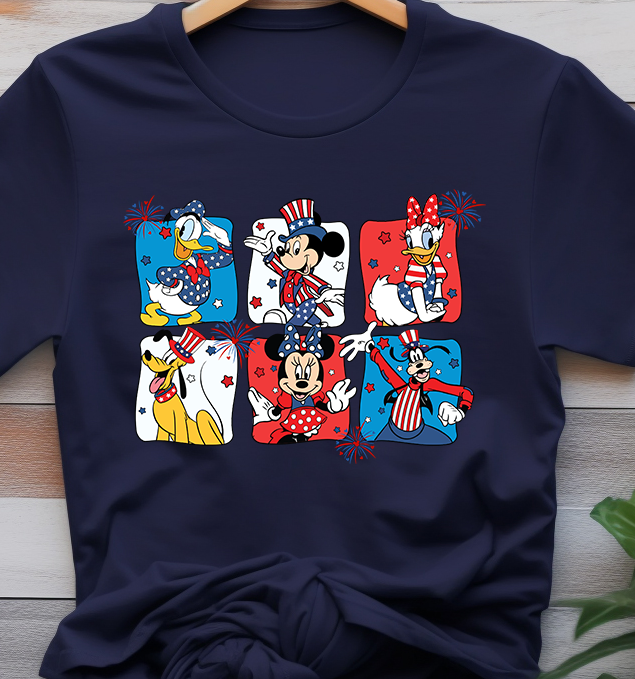 Pluto-Mickey-Minnie-Donald-Daisy-Goofy-4th Of July-USA Flag - 4th of July - DTF Transfer