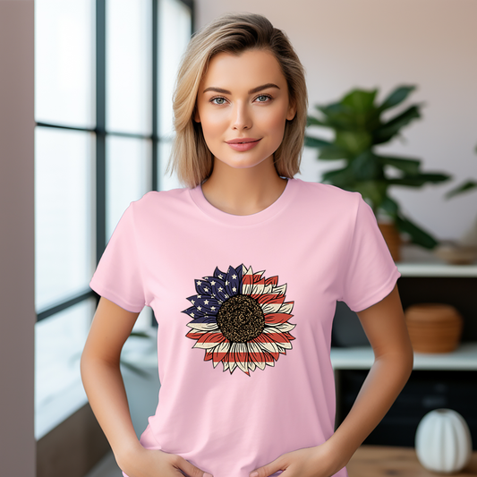 Sun Flower USA Flag  - 4th of July - DTF Transfer