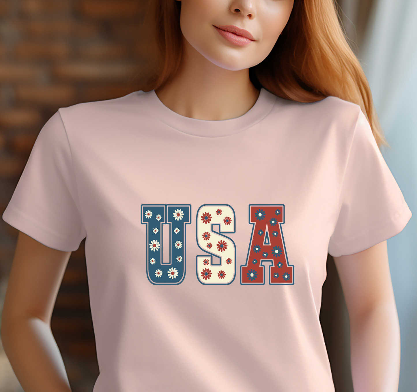 USA Letters with Flowers  - 4th of July - DTF Transfer