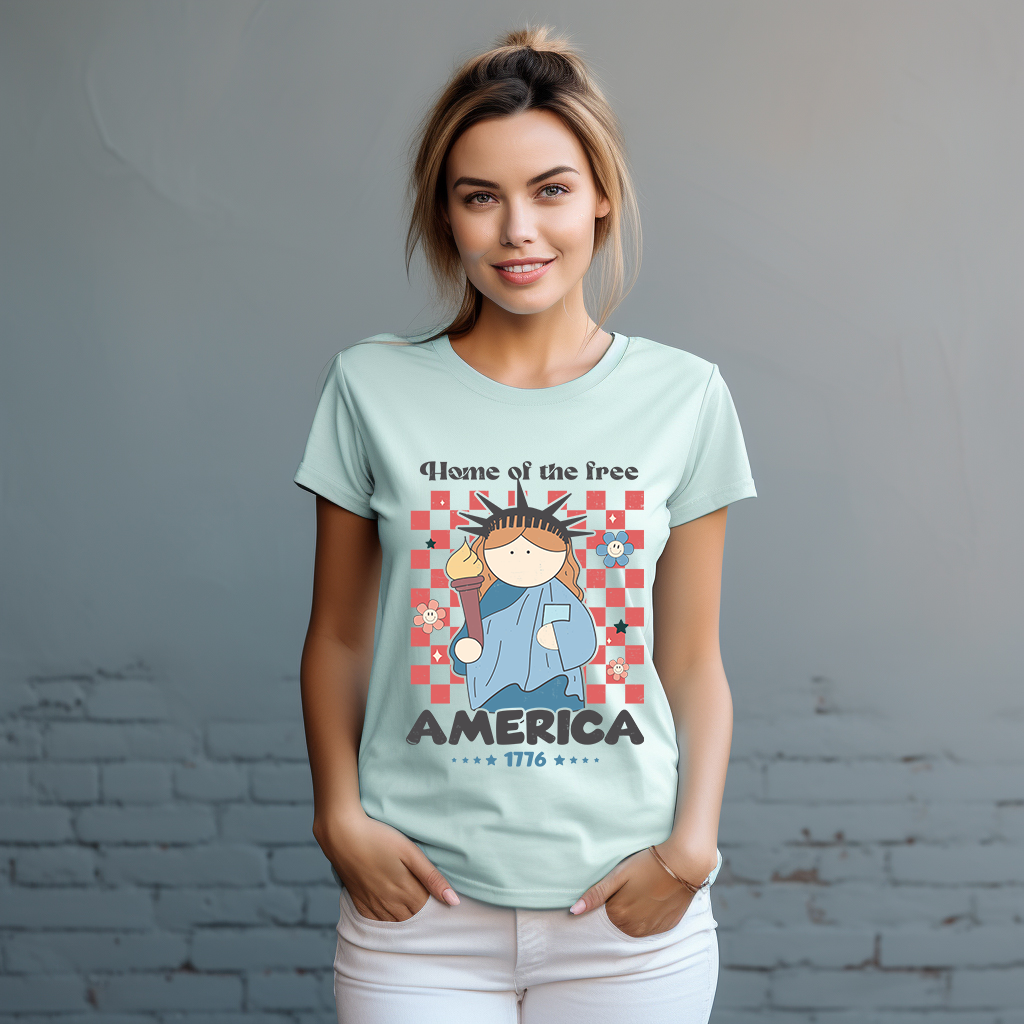 Home of the Free America 1776 - Retro Lady Liberty - 4th of July - DTF Transfer