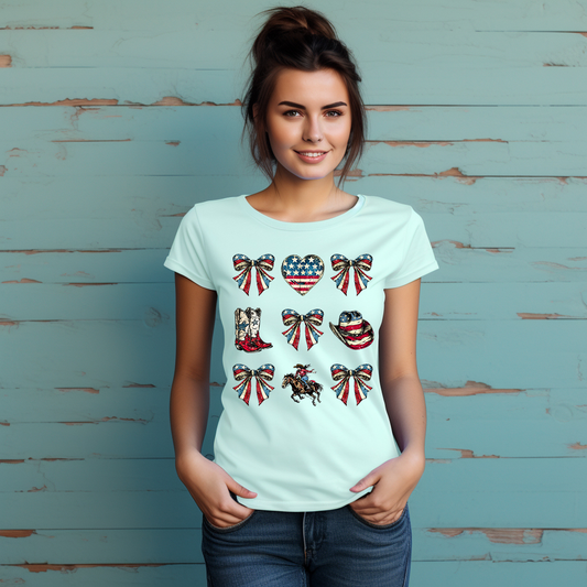 Bows, Hearts, Boots, Hat - Rustic - 4th of July - DTF Transfer