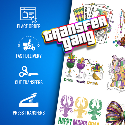 Mardi Gras DTF Transfer Bundle – 14 Ready to Press Designs