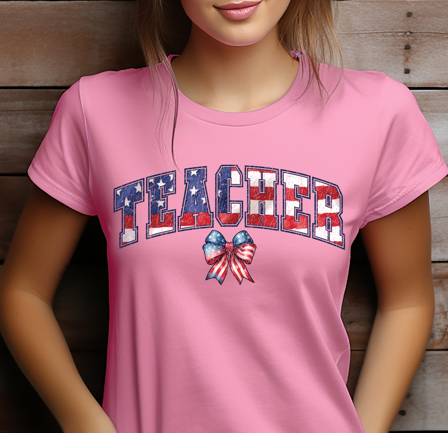 Teacher USA Flag - Bow - 4th of July - DTF Transfer