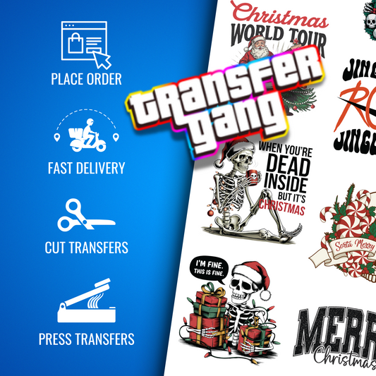 READY to PRESS - Skeleton & Goth-Inspired Christmas DTF Gang Sheet | 12 Dark Designs for Adult Apparel | Ready to Press, 7-Foot Gang Sheet