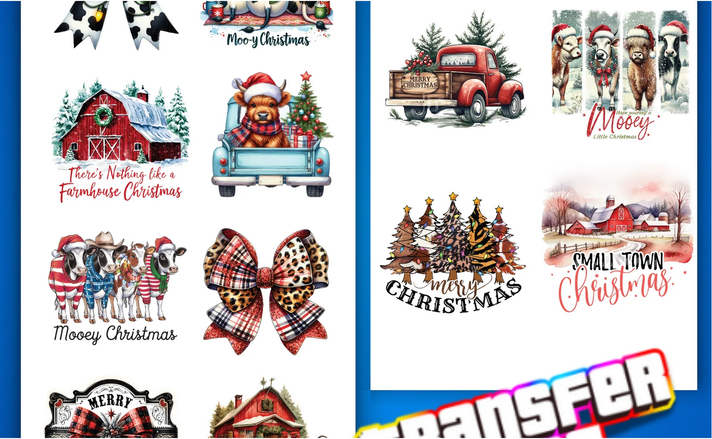 Ready to Press DTF Gang Sheet; Farmhouse Christmas - 12 Adult-Sized Designs for Apparel