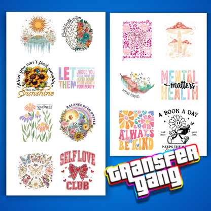 Feel-Good Vibes Only! DTF Transfers Bundle – 14 Ready to Press Designs